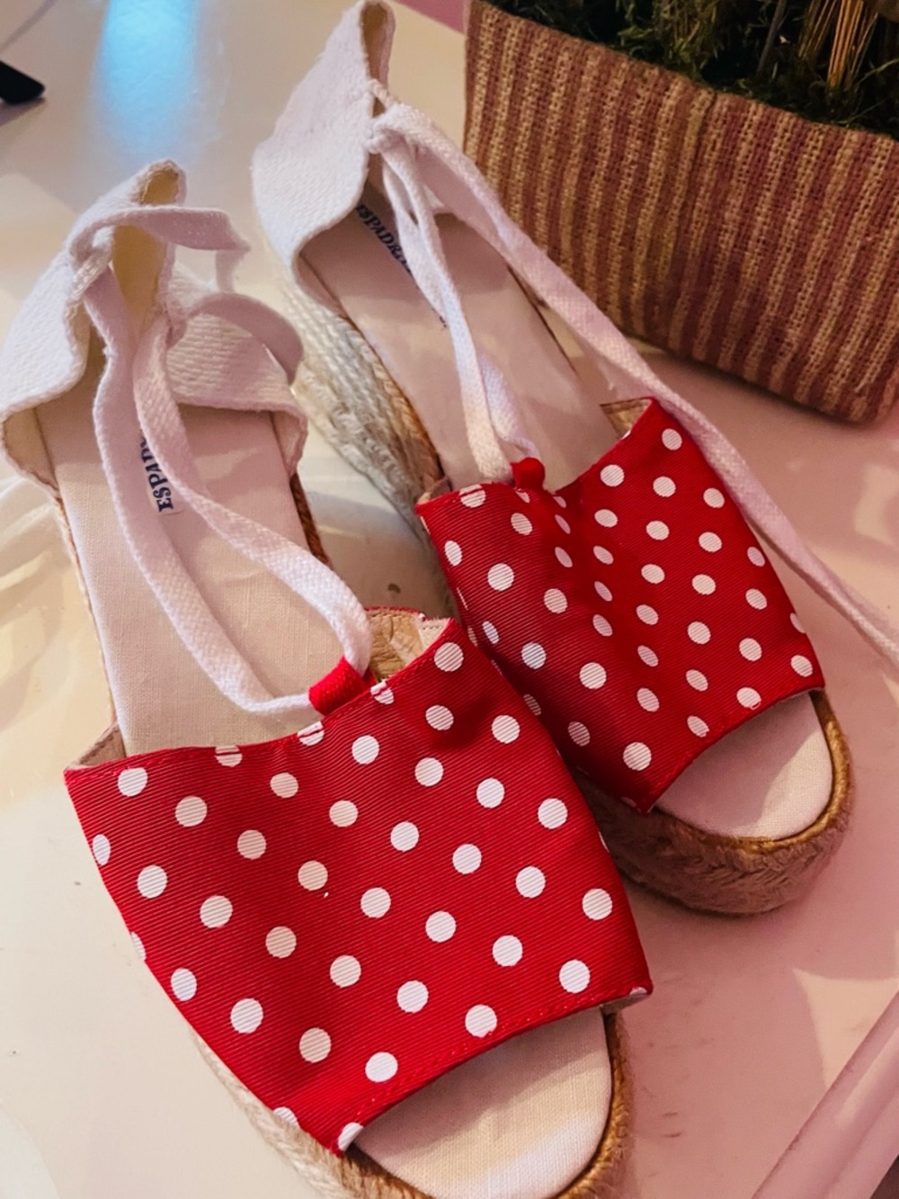 Red Polka Dot Espadrille Wedge Sandals